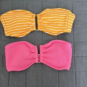 Strapless Bandeau Tops - Yellow Stripe & Hot Pink